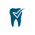 Animated tooth with check mark icon