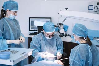 dentist performing dental implant surgery