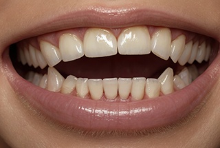 Up-close view of a person’s open bite