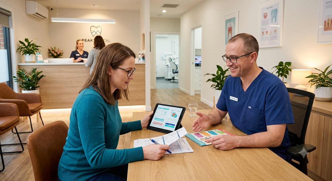 Patient discussing insurance and financing for dental implants