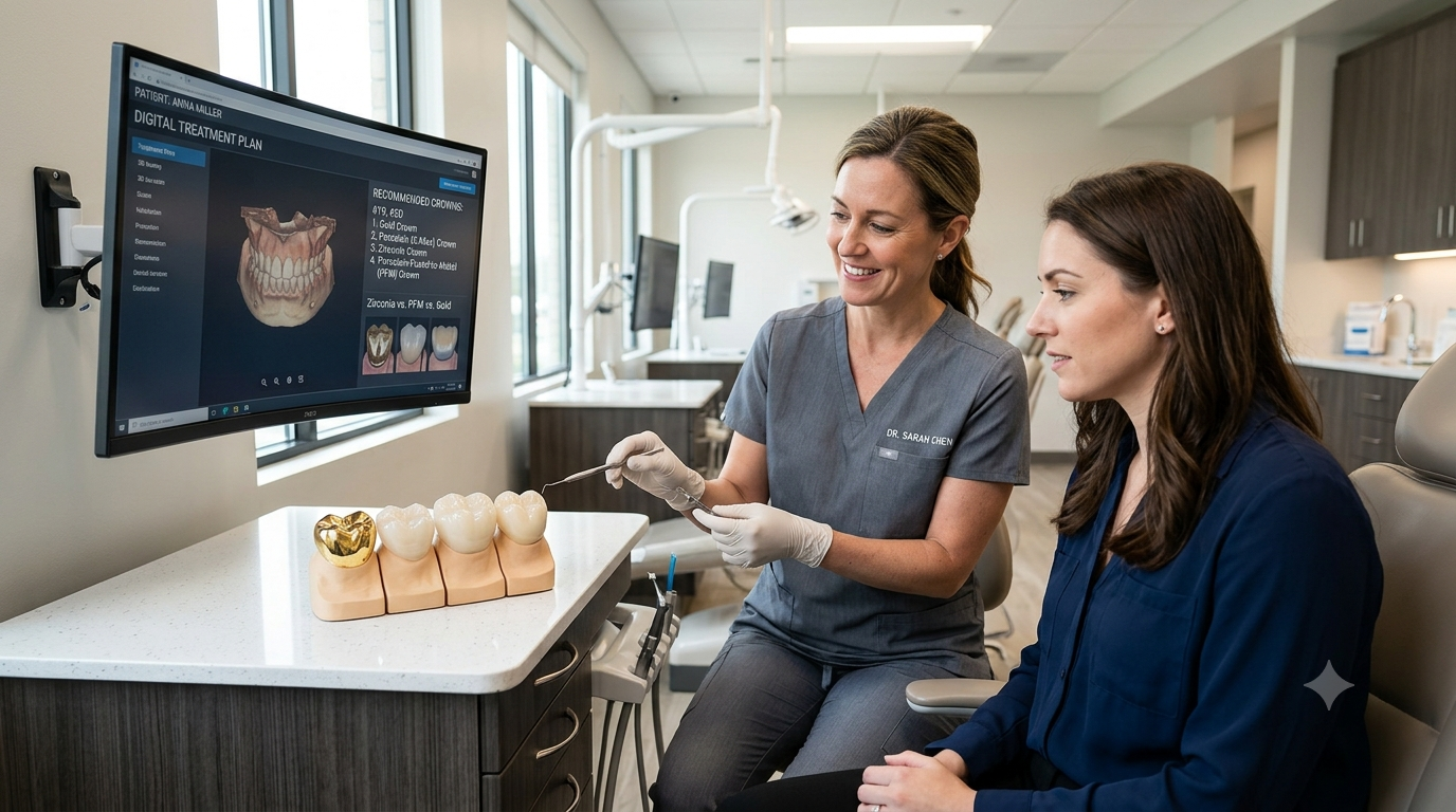 Different dental crown materials affecting treatment cost.